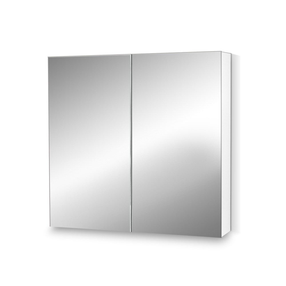 Cefito Bathroom Vanity Mirror with a white storage cabinet featuring soft-closing hinges and adjustable glass shelves.